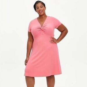 Torrid Twist Front Ribbed Coral Skater Dress Size 2 or 18/20 2X 18 20